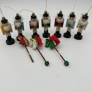 Lot 10 Vintage Wooden Christmas Tree Ornaments Taiwan Japan Hand Painted